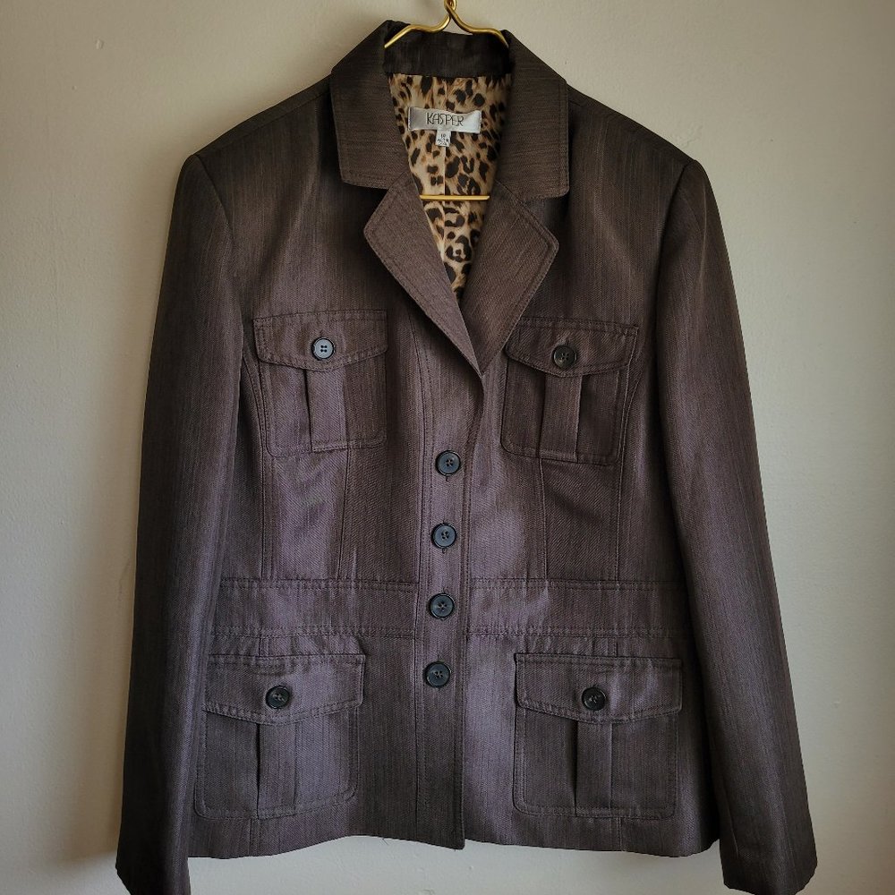 Kasper blazer women, size 18 lining animal print polyester office long sleeves